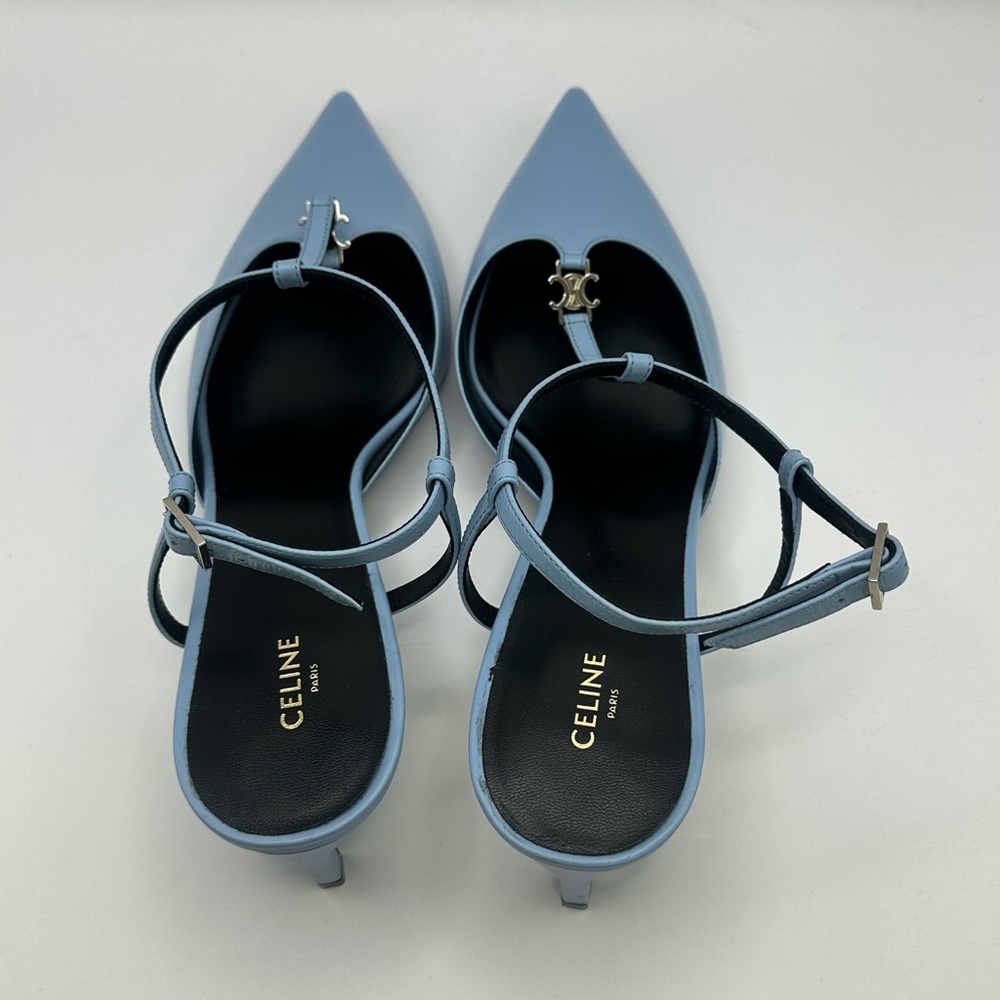 Celine Women's Kitten Triomphe Strap Leather Pump - Picture 7 of 9